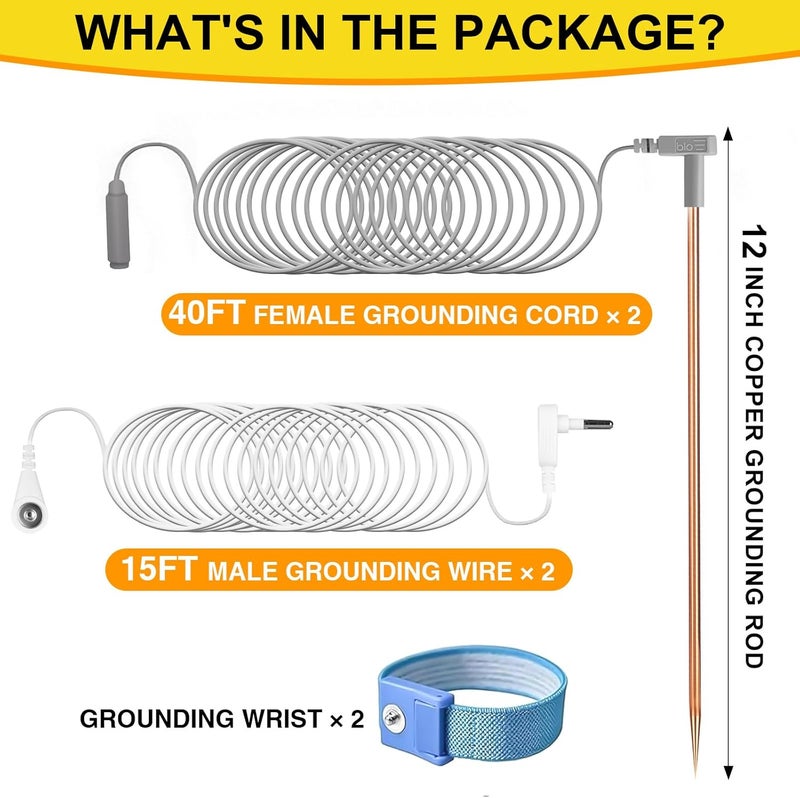 FEUNLEM Copper Grounding Rod Kit - 40ft Heavy Duty Female Ground Cord & Wristband, Portable Earthing System Use with Grounding Mats, Sheet, Blankets, Pillowcases (Grounding Rod Kit (2 Set)) - Image 2